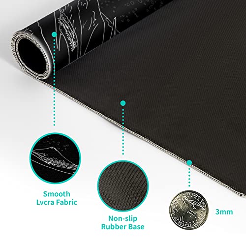 Japanese Sea Wave Large Mouse Pad, Anime Black Gaming Mouse Pad Extended Kanagawa Mouse Mat Desk Pad, 3mm Thick Long Non-Slip Rubber Base Mice Pad, 31.5 X 11.8 Inch