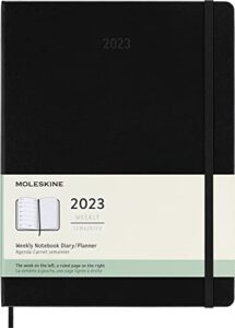 moleskine 2023 weekly notebook planner, 12m, extra large, black, hard cover (7.5 x 10)