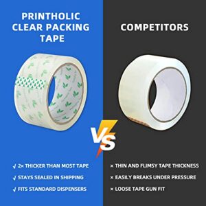 Printholic Packing Tape 6 Rolls Heavy Duty Shipping Packaging Tape 1.88" x 54.6 Yards, 3" Core, Clear, for Moving Packaging Shipping Office Storage, Transparent Tape Refills for Dispenser