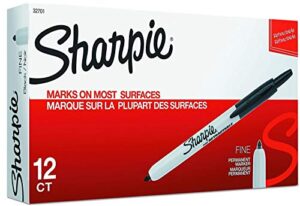 sharpie 32701 retractable permanent markers, fine point, black, 12 count box – 1 pack – total marker count 12 markers