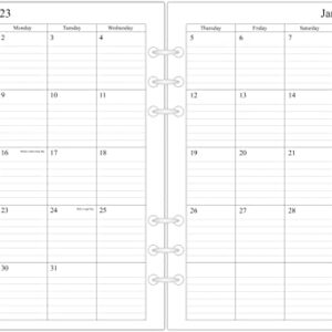 2023 Monthly Planner Refill for A5 Binder, Two Page Per Month, January 2023 - December 2023, 5.6"x8.3", 6-Hole Punched