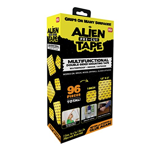 Alientape Pre Cut 96 Piece Set Double Sided Tape Multipurpose Removable Adhesive Transparent Grip Mounting Strips Washable Strong Sticky Heavy Duty for Carpet Photo Frame Poster Décor As Seen On TV