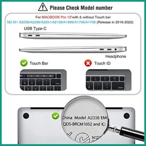 EooCoo Compatible with 2023 2022 M2 MacBook Pro 13 inch Case 2021-2016 Release M1 A2338 A2289 A2251 A2159 A1989 A1706 A1708 Protective Hard Case with Keyboard Cover, Screen Protector - Crystal Clear