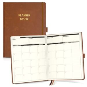 dunwell large undated 2023 planner hardcover – 8.5×11” blank planner book, faux leather cover, agenda with no date, weekly-monthly goal setting section, lined daily blocks, ribbon bookmarks