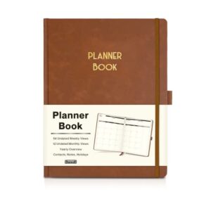 Dunwell Large Undated 2023 Planner Hardcover - 8.5x11” Blank Planner Book, Faux Leather Cover, Agenda with No Date, Weekly-Monthly Goal Setting Section, Lined Daily Blocks, Ribbon Bookmarks