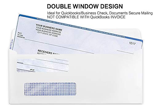 #8 Double Window Security Check Envelopes, No.8 Double Window Bussiness Envelopes Designed for QuickBooks Checks - Computer Printed Checks - 3 5/8 X 8 11/16 (NOT for INVOICES) - 24 LB - 500 Count