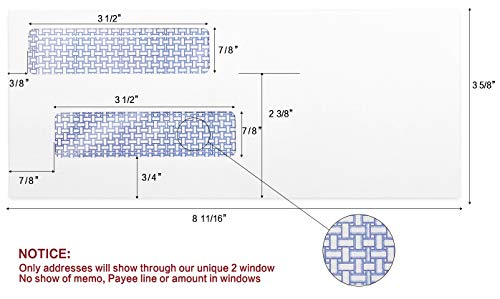 #8 Double Window Security Check Envelopes, No.8 Double Window Bussiness Envelopes Designed for QuickBooks Checks - Computer Printed Checks - 3 5/8 X 8 11/16 (NOT for INVOICES) - 24 LB - 500 Count