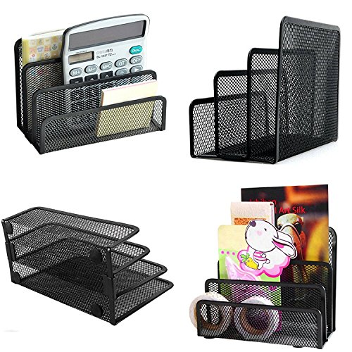 Desk Mail Organizer, Easepres 2 Pack Office Small Letter Sorter Desktop File Organizer Metal Mesh with 3 Vertical Upright Compartments