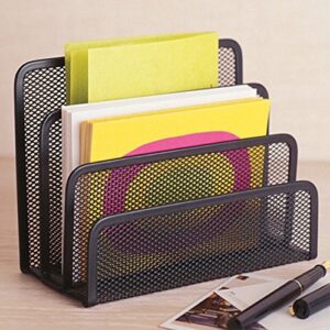 Desk Mail Organizer, Easepres 2 Pack Office Small Letter Sorter Desktop File Organizer Metal Mesh with 3 Vertical Upright Compartments