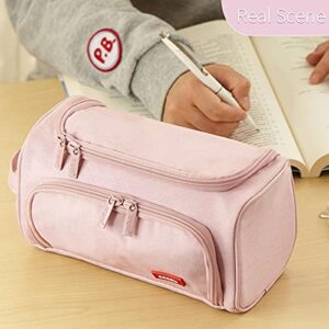 HVOMO Big Capacity Pencil Case High Large Storage Pouch Marker Pen Case Travel Simple Stationery Bag School College Office Organizer for Teens Girls Adults Student（Pink）