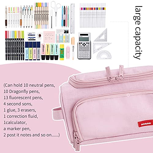 HVOMO Big Capacity Pencil Case High Large Storage Pouch Marker Pen Case Travel Simple Stationery Bag School College Office Organizer for Teens Girls Adults Student（Pink）