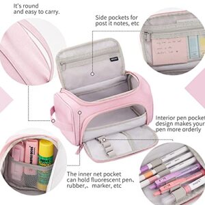 HVOMO Big Capacity Pencil Case High Large Storage Pouch Marker Pen Case Travel Simple Stationery Bag School College Office Organizer for Teens Girls Adults Student（Pink）