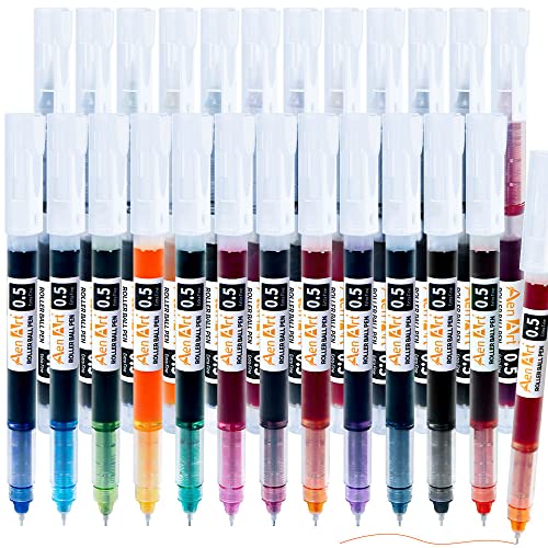 Liquid Ink Rolling Ball Stick Pens, Extra Fine Point (0.5mm) Rollerball Pens, Fine Tip 24-Pack Multicolor Ink Pen for Writing