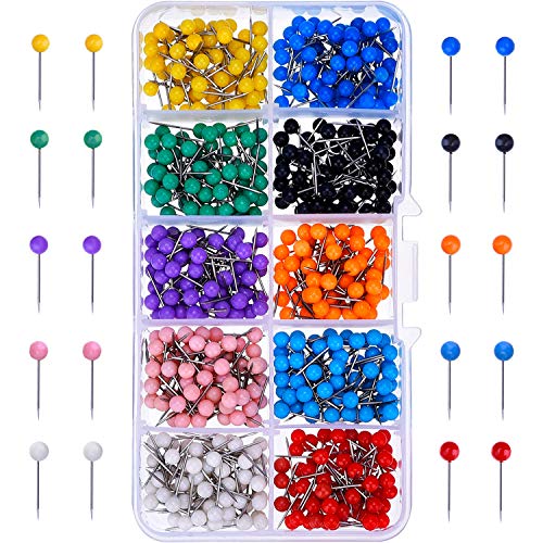 500 Pieces Map Push Pins Map Tacks Plastic Round Head Tacks with Steel Points, 1/8 Inch, 10 Colors