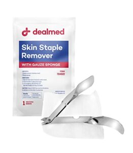 dealmed sterile staple removal kit, includes staple remover and gauze sponge, staple removal tool single-use kit, ideal for hospitals and clinics (1 kit)