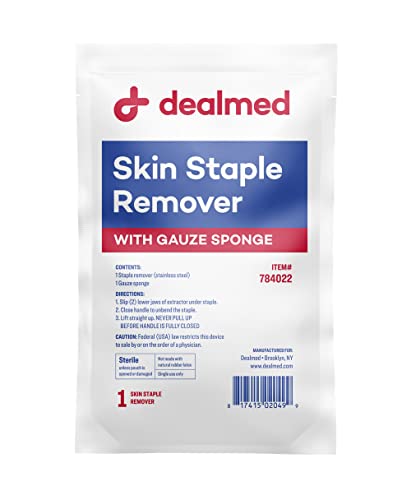 Dealmed Sterile Staple Removal Kit, Includes Staple Remover and Gauze Sponge, Staple Removal Tool Single-Use Kit, Ideal for Hospitals and Clinics (1 Kit)