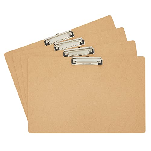 Juvale 4 Pack Extra Large 11x17 Clipboards, Horizontal Wooden Lap Boards with Low Profile Clip for Drawing, Sketching, Art Supplies (3mm Thick)