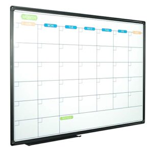 jiloffice dry erase calendar whiteboard – magnetic white board calendar monthly 36 x 24 inch, black aluminum frame wall mounted board for office home and school