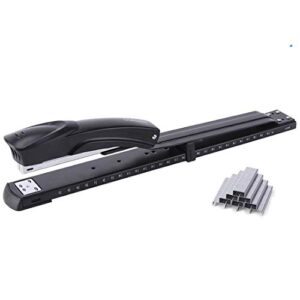 craftinova long reach stapler,include 2000 staples. full strip，20-25 sheet capacity,with built-in ruler and adjustable locking paper guide, black