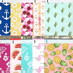 Designer Poly Mailers 10x13: Sample Variety Pack ~ Anchor, Daisy, Hibiscus, Arrow, Cactus, Pink & Mint Aloha, Watermelon, Flamingo, Pineapple Printed Self Sealing Shipping Poly Envelopes Bag (30 Pcs)