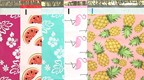 Designer Poly Mailers 10x13: Sample Variety Pack ~ Anchor, Daisy, Hibiscus, Arrow, Cactus, Pink & Mint Aloha, Watermelon, Flamingo, Pineapple Printed Self Sealing Shipping Poly Envelopes Bag (30 Pcs)