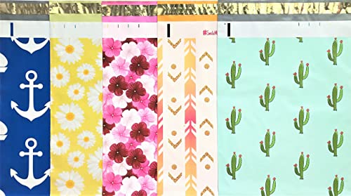 Designer Poly Mailers 10x13: Sample Variety Pack ~ Anchor, Daisy, Hibiscus, Arrow, Cactus, Pink & Mint Aloha, Watermelon, Flamingo, Pineapple Printed Self Sealing Shipping Poly Envelopes Bag (30 Pcs)