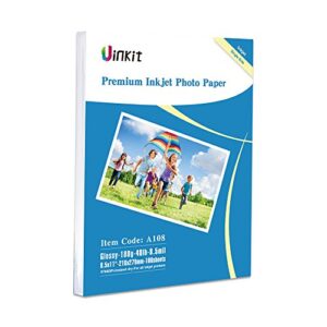 uinkit 100 sheets inkjet photo paper glossy 8.5×11 49lb 180gsm professional photographic paper letter size 8.5mil instant dry suitable for all ink printers