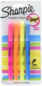 sharpie 27174pp pocket highlighters, smearguard ink technology, slim shape, 1 blister with 4 assorted color highlighters