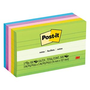 Post-it Notes, 3x5 in, 5 Pads, America's #1 Favorite Sticky Notes, Floral Fantasy Collection, Bold Colors, Clean Removal, Recyclable (635-5AU)
