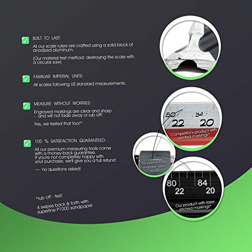 NOKKO Architectural and Engineering Scale Ruler Set - Professional Measuring Kit for Drafting, Construction - Imperial and Metric Conversion Table Included - Laser-Etched Markings, Anodized Aluminum