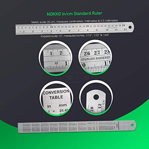 NOKKO Architectural and Engineering Scale Ruler Set - Professional Measuring Kit for Drafting, Construction - Imperial and Metric Conversion Table Included - Laser-Etched Markings, Anodized Aluminum