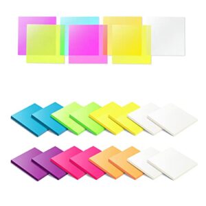 (16 pack) transparent sticky notes 3×3 in, (768 sheets) post waterproof translucent color memo pads, clear see through self-adhesive pad