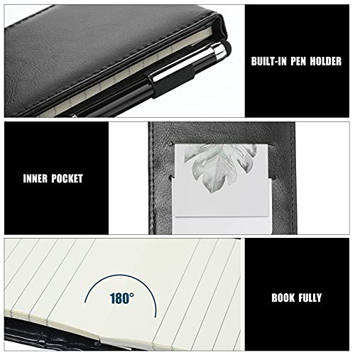 Outus 10 Pieces Mini Pocket Notepad Holder Set, Included Mini Pocket Notepad Holder with 50 Lined Sheets, Metal Pen and 8 Pieces 3 x 5 Inch Memo Book Refills, 30 Lined Paper Per Note Pad (Black)