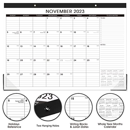 Desk Calendar 2023-2024 - Large Desk Calendar 2023-2024, Jan 2023 - Jun 2024, 17" x 12", Large Ruled Blocks, Desk Calendar with Tear Off Design, 2 Corner Protectors & 2 Hanging Hooks