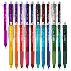 vanstek 22 colors retractable erasable gel pens clicker, fine point(0.7), make mistakes disappear, premium comfort grip for drawing writing planner and crossword puzzles