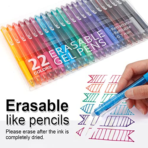 Vanstek 22 Colors Retractable Erasable Gel Pens Clicker, Fine Point(0.7), Make Mistakes Disappear, Premium Comfort Grip for Drawing Writing Planner and Crossword Puzzles