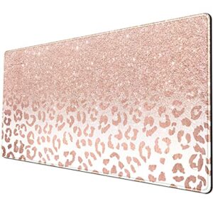 desk mat xxl mouse pad, pink rose gold leopard print office supplies and accessories decor office for women 31.5x15.75in,stitched edges smooth and non-slip rubber bottom, large mouse pad for desk