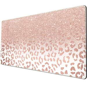 Desk Mat XXL Mouse pad, Pink Rose Gold Leopard Print Office Supplies and Accessories Decor Office for Women 31.5X15.75in,Stitched Edges Smooth and Non-Slip Rubber Bottom, Large Mouse pad for Desk