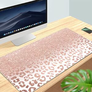 Desk Mat XXL Mouse pad, Pink Rose Gold Leopard Print Office Supplies and Accessories Decor Office for Women 31.5X15.75in,Stitched Edges Smooth and Non-Slip Rubber Bottom, Large Mouse pad for Desk