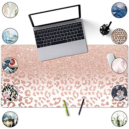 Desk Mat XXL Mouse pad, Pink Rose Gold Leopard Print Office Supplies and Accessories Decor Office for Women 31.5X15.75in,Stitched Edges Smooth and Non-Slip Rubber Bottom, Large Mouse pad for Desk