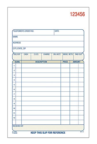 Adams Sales Order Books, 2-Part, Carbonless, White/Canary, 4-3/16 x 7-3/16 Inches, 50 Sets per Book, 6 Books