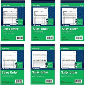 Adams Sales Order Books, 2-Part, Carbonless, White/Canary, 4-3/16 x 7-3/16 Inches, 50 Sets per Book, 6 Books