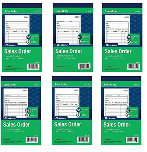 Adams Sales Order Books, 2-Part, Carbonless, White/Canary, 4-3/16 x 7-3/16 Inches, 50 Sets per Book, 6 Books