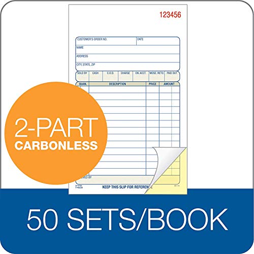 Adams Sales Order Books, 2-Part, Carbonless, White/Canary, 4-3/16 x 7-3/16 Inches, 50 Sets per Book, 6 Books