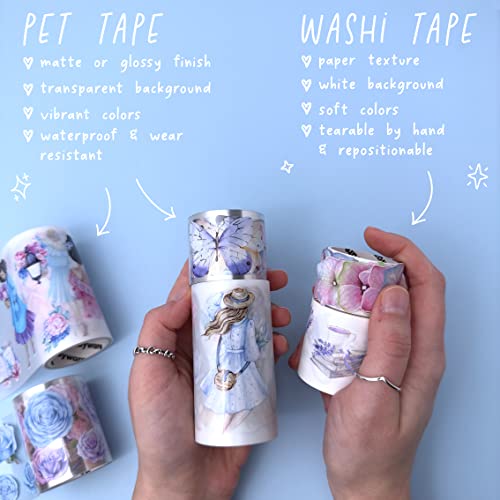 Fayware Aesthetic Washi Tape Set - 6 PET & Washi Tapes for Journaling, Scrapbooking Supplies, Bullet Journals, Planner, Arts & Crafts. Use as Stickers