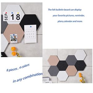 Afumazi 8Pcs Hexagon Felt Cork Board Tiles Self Adhesive Bulletin Board, Pin Board for Wall Decor Memos Photos Display (Set C)