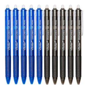 vitoler retractable erasable gel pens clicker, fine point(0.7mm), make mistakes disappear,5 black & 5 blue gel ink pen for drawing writing planner and school supplies