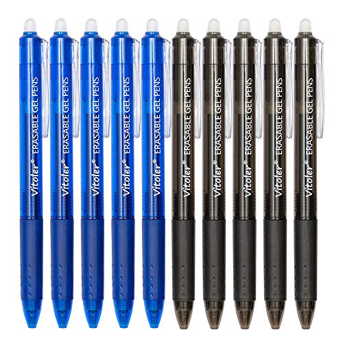 Vitoler Retractable Erasable Gel Pens Clicker, Fine Point(0.7mm), Make Mistakes Disappear,5 Black & 5 Blue Gel Ink Pen for Drawing Writing Planner and School Supplies