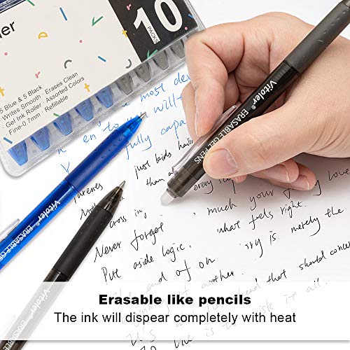 Vitoler Retractable Erasable Gel Pens Clicker, Fine Point(0.7mm), Make Mistakes Disappear,5 Black & 5 Blue Gel Ink Pen for Drawing Writing Planner and School Supplies