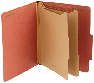 amazon basics letter size pressboard classification file folder with fasteners, 2 dividers, 2-inch expansion, red – pack of 10